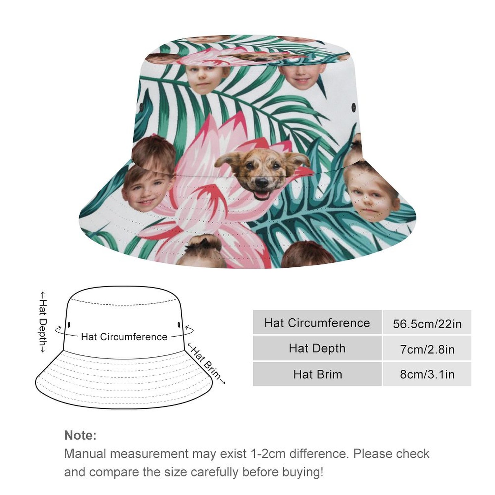 Hat Circumference:56.5cm/22in,Hat Depth:7cm/2.8in,Hat Brim:8cm/3.1in